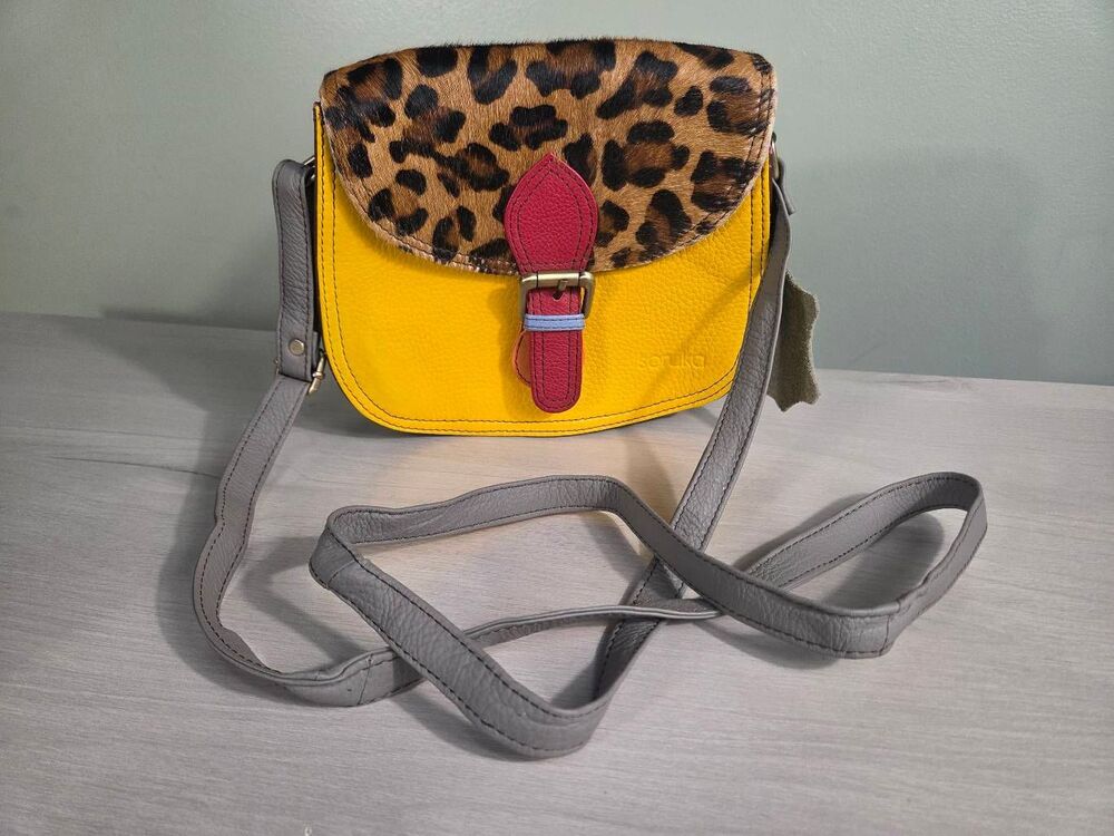 Soruka Small Leather Colorblock Shoulder Bag Leopard Print